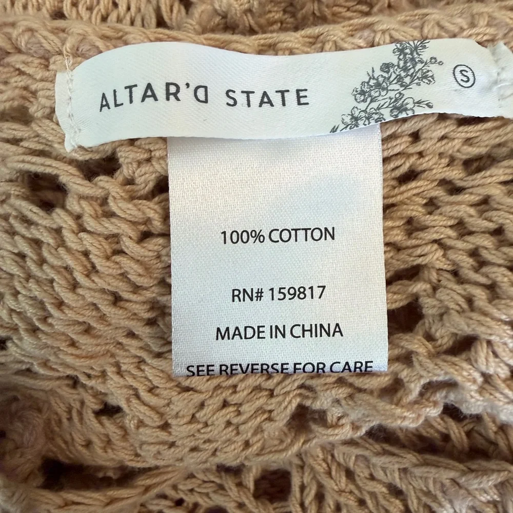 Altar’d State Cropped Open Knit Sweater Beige Size Small
